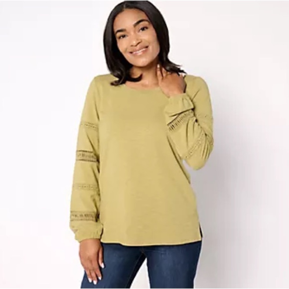 Belle Boho Slub Knit Top with Lace Trim Sleeves